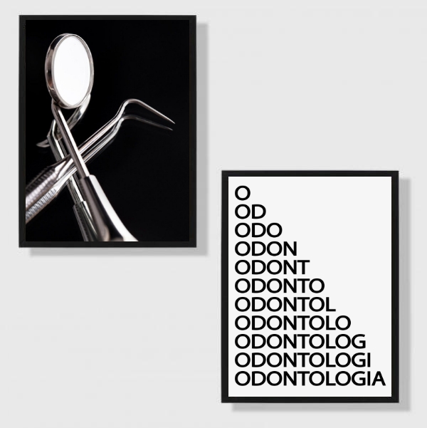 Kit 2 Quadros Odontologia Instrumentos