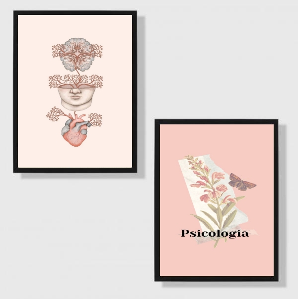 Kit 2 Quadros Psicologia Símbolo Aquarela