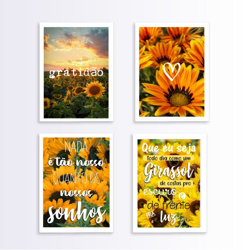 Kit 4 Quadros Decorativos Girassóis