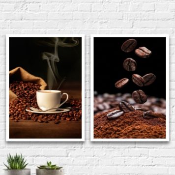 Kit 2 Quadros Fotografia Grãos De Café 2