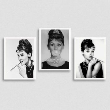 Kit 3 Quadros Audrey Hepburn Preto E Branco