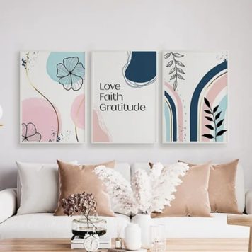 Kit 3 Quadros Love Faith Gratitude