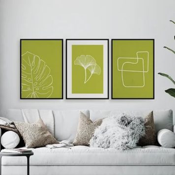 Kit 3 Quadros Minimalistas Verde