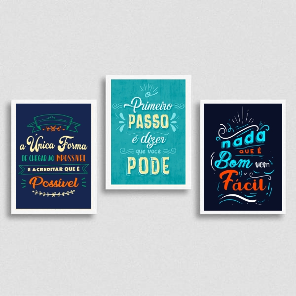 kit 3 Quadros Frases Motivacionais Corporativas