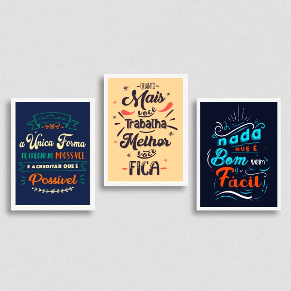 kit 3 Quadros Frases Motivacionais De Trabalho