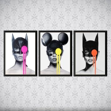 kit 3 Quadros Pop Art Mulher Gato