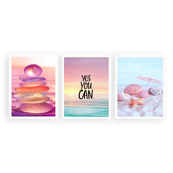 Kit 3 Quadros Zen Praia Candy Colors