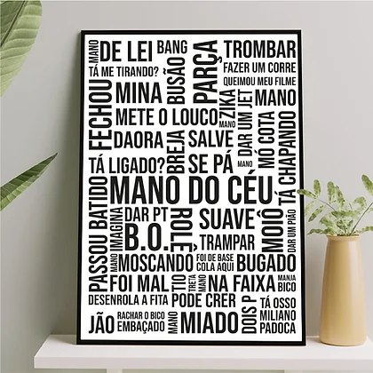 Quadro Gírias de São Paulo Branco e Preto