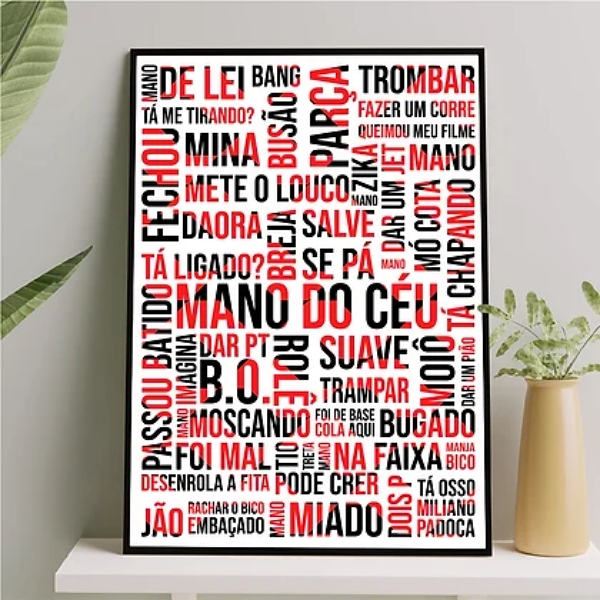 Quadro Gírias de SP Branco Vermelho Preto - Quadros Online