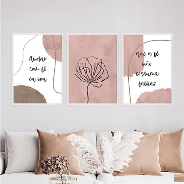 Kit 3 Quadros Abstratos Andar Com Fé Eu Vou