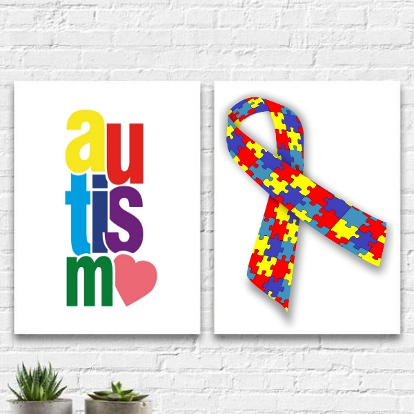 Kit 2 Quadros Autismo Símbolo