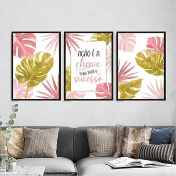 Kit 3 Quadros Ação É A Chave Para O Sucesso
