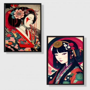 Kit 2 Quadros Arte Oriental Geishas
