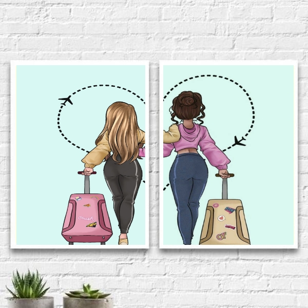 Kit 2 Quadros Melhores Amigas Viajantes 2