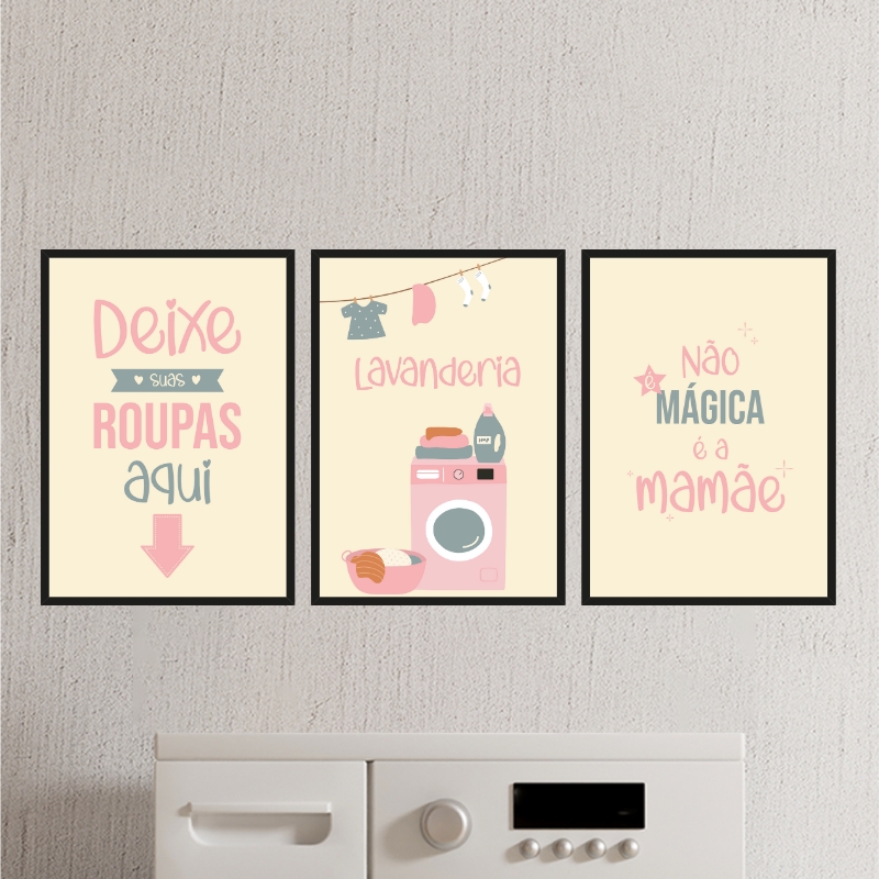 Kit 3 Quadros Lavanderia Mágica