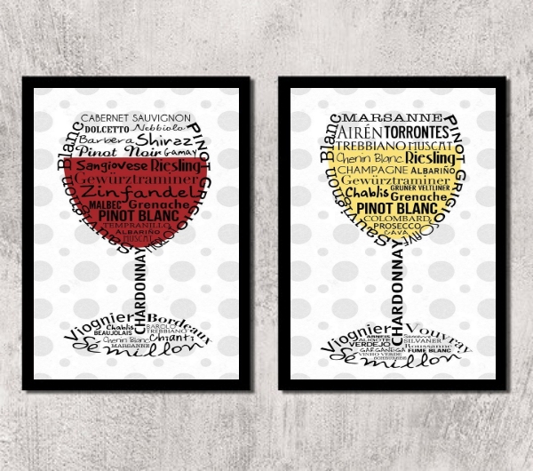 Kit 2 Quadros Vinho Branco E Vinho Tinto