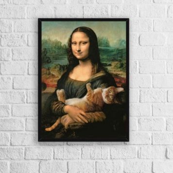 Quadro Decorativo Monalisa Com Gato