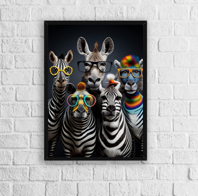 Quadro Zebras Modernas Divertidas De Óculos