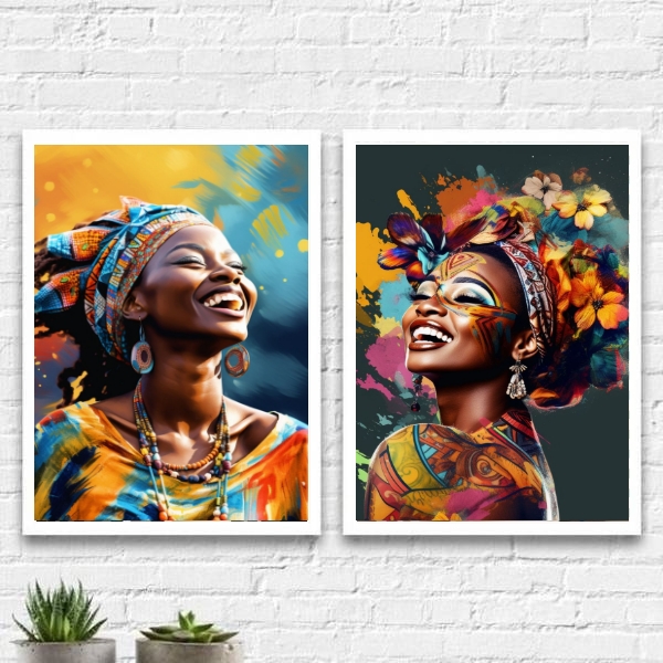 Kit 2 Quadros Decorativos Mulheres Afro