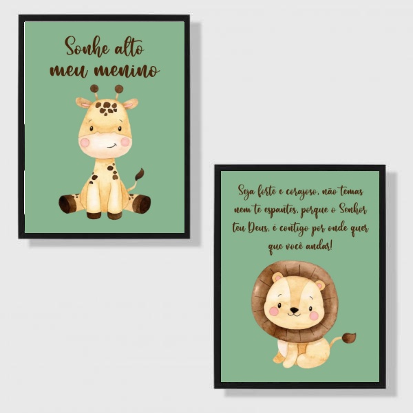 Kit 2 Quadros Infantil Tema Safari Sonhe Alto