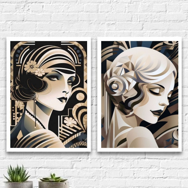 Kit 2 Quadros Mulheres Art Deco