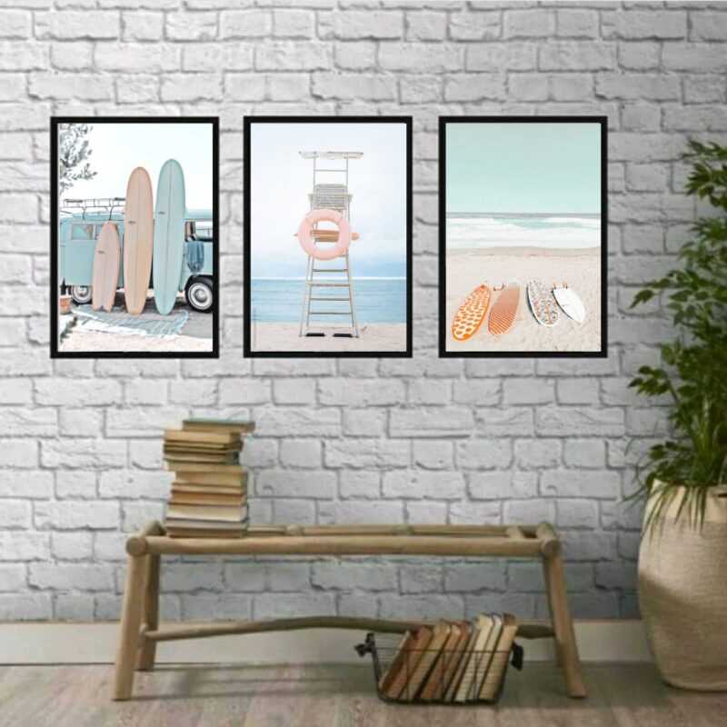 Kit 3 Quadros Fotografias Praia Soft Surf