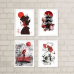 Kit 4 Quadros Decorativos Artes Orientais