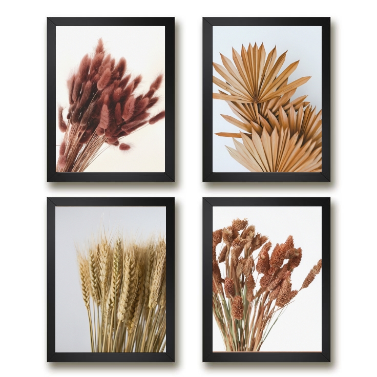 Kit 4 Quadros Decorativos Folhas E Flores Secas