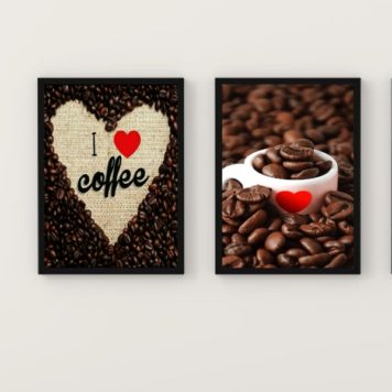 Kit 2 Quadros I Love Coffee Fotografia Grãos