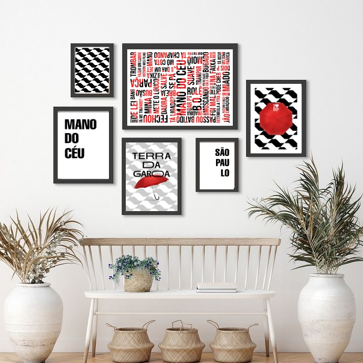 Kit Composição 6 Quadros São Paulo Preto Vermelho Branco