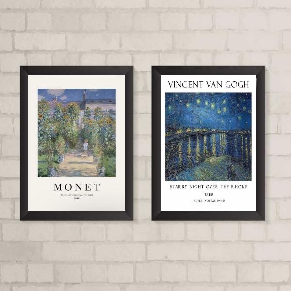 Kit 2 Quadros Monet E Van Gogh Paisagens