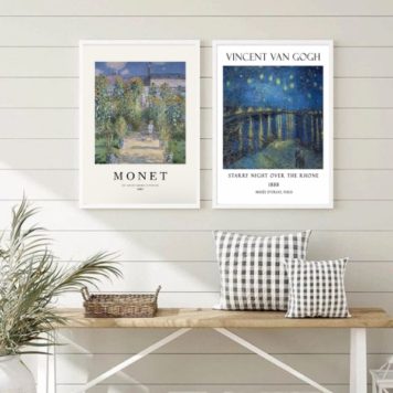 Kit 2 Quadros Monet E Van Gogh Paisagens