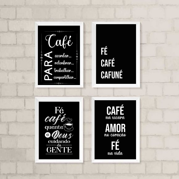 Kit 4 Quadros Cantinho Do Café Com Fé