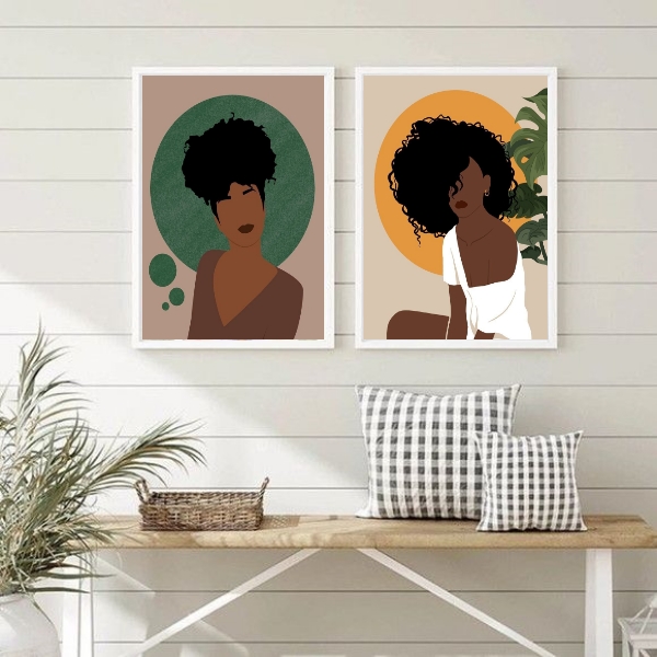 Kit 2 Quadros Boho Mulheres Beleza Negra