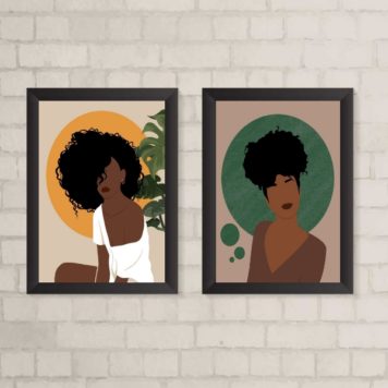 Kit 2 Quadros Boho Mulheres Beleza Negra