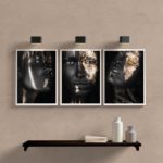 Kit 3 Quadros Para Sala Mulher Black Gold