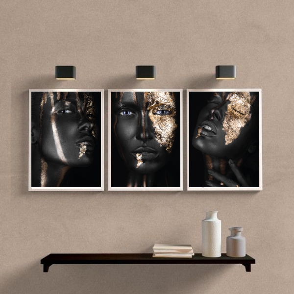 Kit 3 Quadros Para Sala Mulher Black Gold