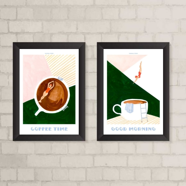 Kit 2 Quadros Decorativos Piscina De Café