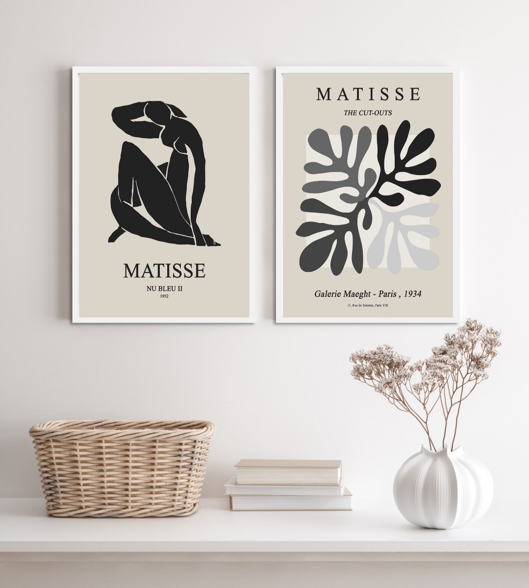 Kit 2 Quadros Minimalistas Preto E Cinza Matisse