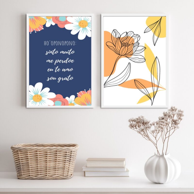 Kit 2 Quadros Florais Hooponopono