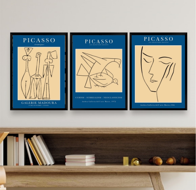 Kit 3 Quadros Abstratos Formas De Picasso