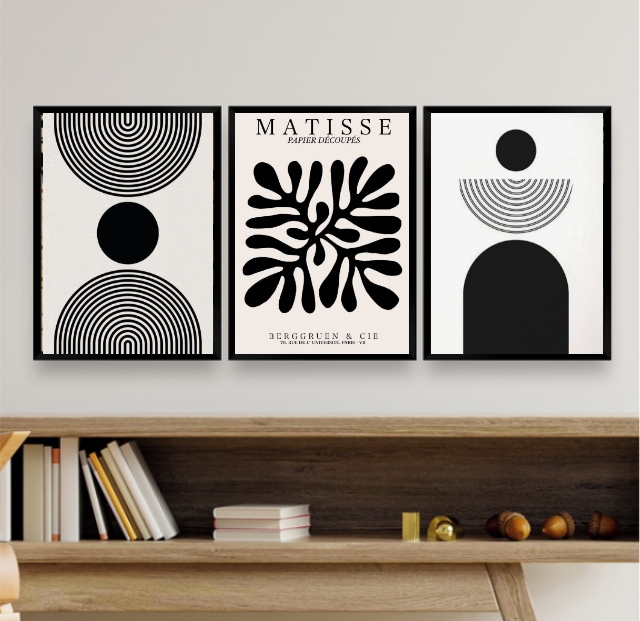 Kit 3 Quadros Minimalistas Abstratos Formas Geométricas
