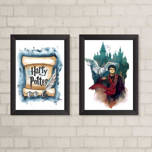 Kit 2 Quadros Aquarela Harry Potter