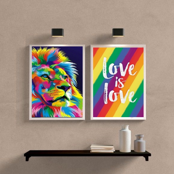 Kit 2 Quadros Leão Colorido Love Is Love