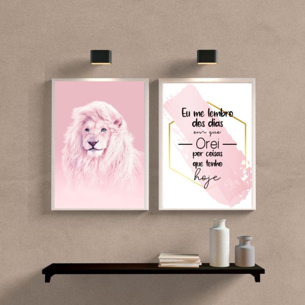 Kit 2 Quadros Leão Rosa Dias Em Que Orei