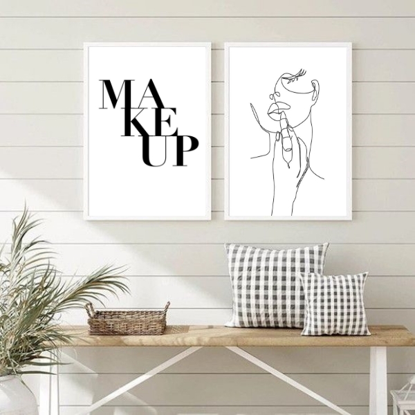 Kit 2 Quadros Minimalistas Makeup One Line