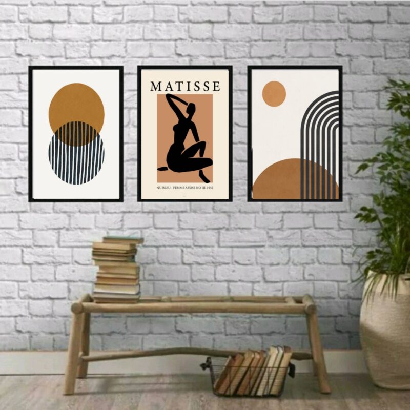 Kit 3 Quadros Decoração Minimalista Marrom