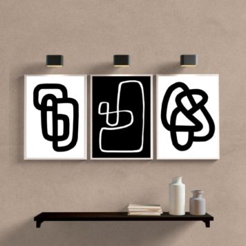 Kit 3 Quadros Decoração Minimalista Preto E Branco