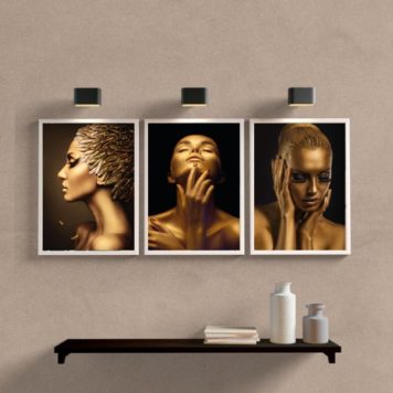 Kit 3 Quadros Decorativos Mulheres Douradas