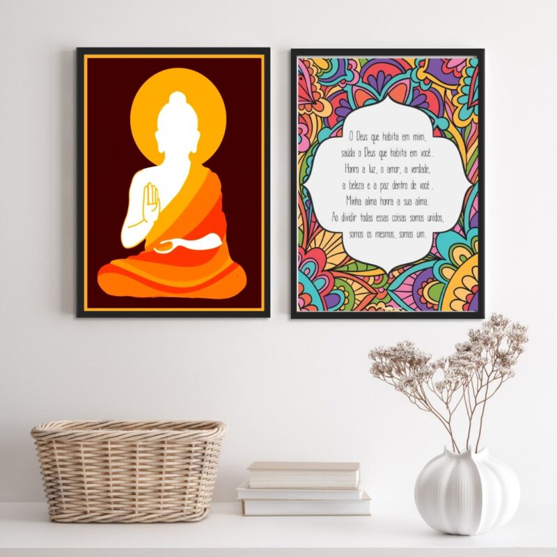 Kit 2 Quadros Místicos Zen Buda Namastê Benção